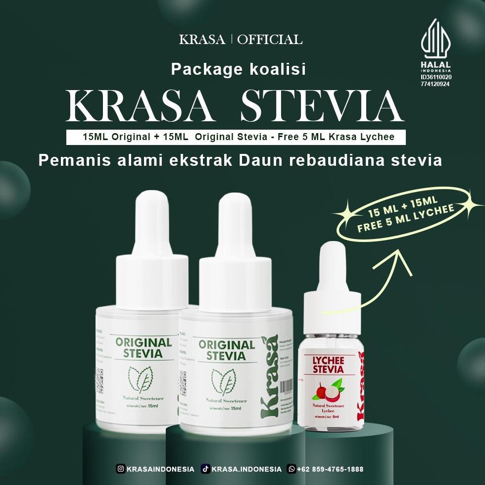 

KRASA - Stevia Cair Paket Koalisi [ 15ML + 15ML ] Pemanis Pengganti Gula 0 Kalori (Halal)