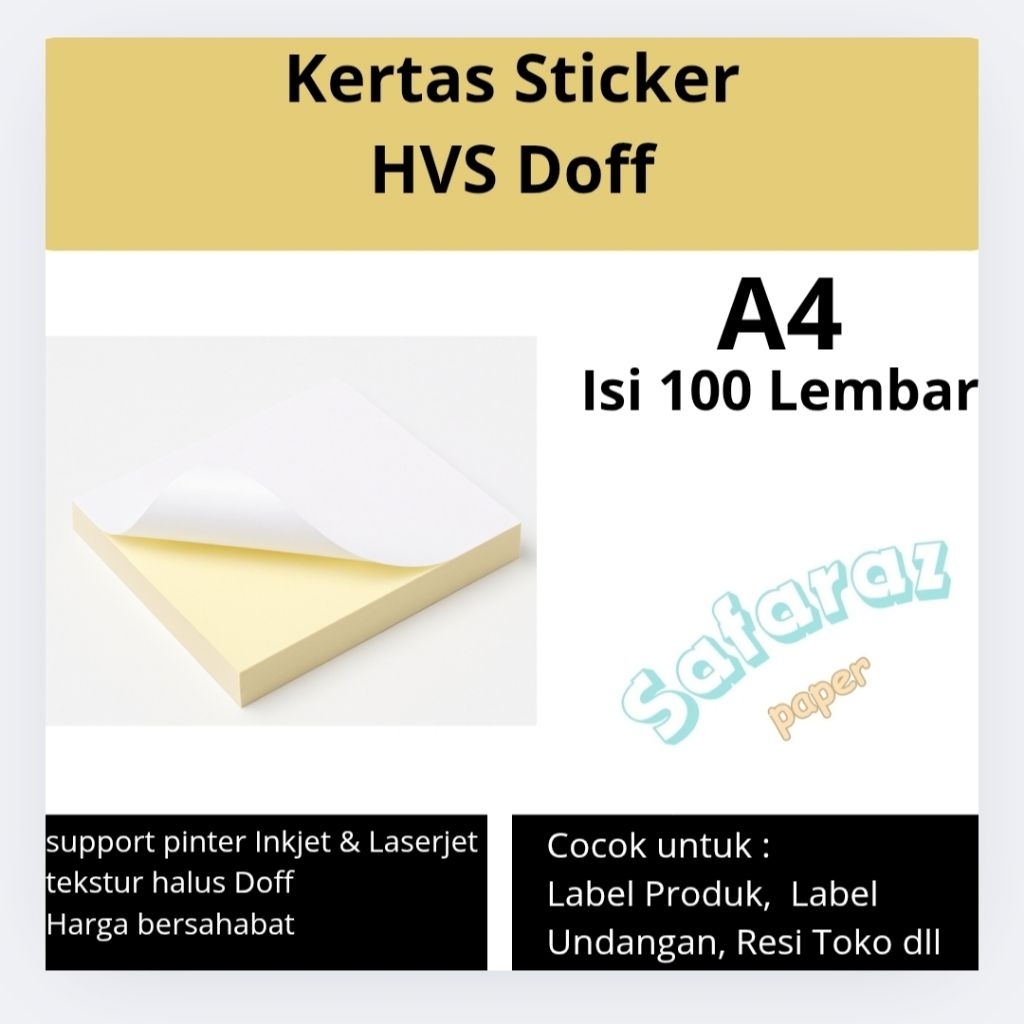 

Sticker HVS A4 Isi 100 Lembar untuk Printer – Kertas Stiker Print Sendiri Inkjet Laser | Label Kertas Doff/Glossy