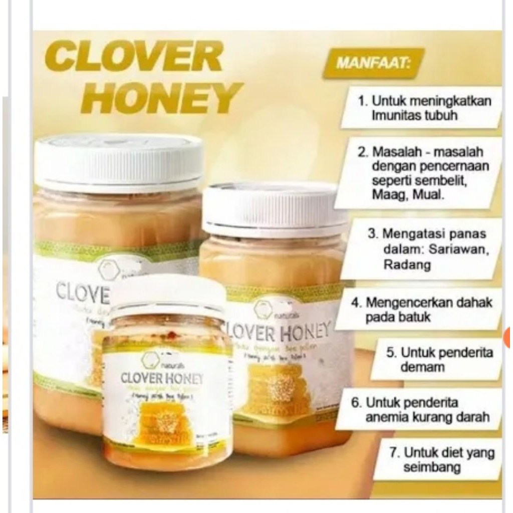 

Madu Clover Honey(250gr,500gr,1kg)free sendok kayu Exp 2028