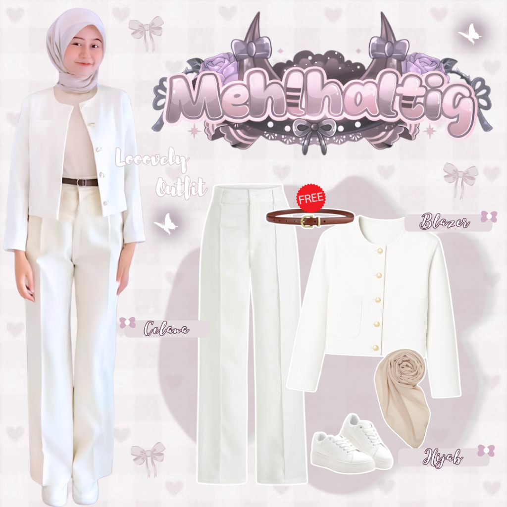 One Set Hijab Ootd Kekinian (Hijab+Blazer+Celana) Outfit Korean Style Wanita - LO73