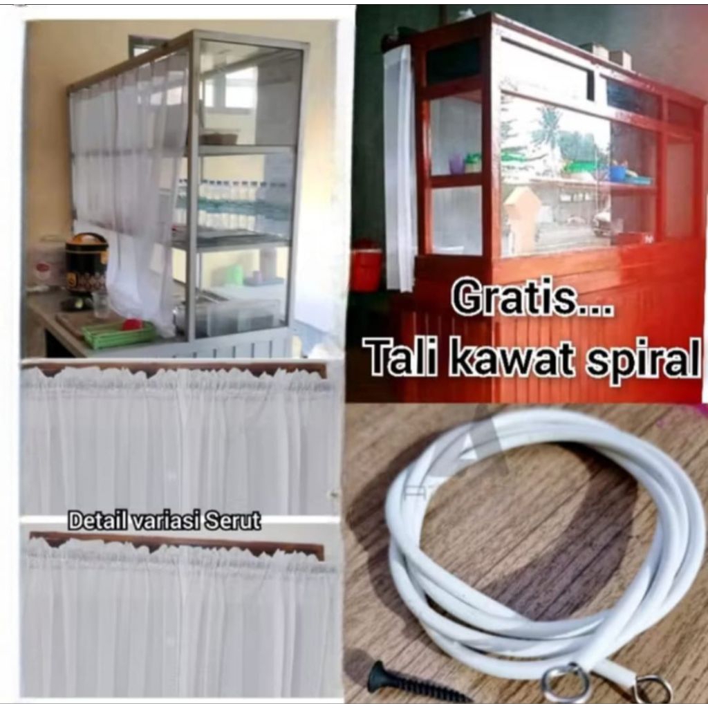 gorden vitrase 1 set Hordeng Etalase warung makan Gorden serut dan kawat Spiral tirai jendela pendek