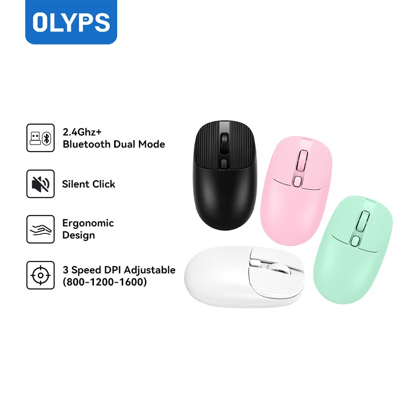OLYPS Mouse Wireless Bluetooth Mini Silent Click Mouse Laptop Tanpa Kabel 1600DPI for PC/Laptop