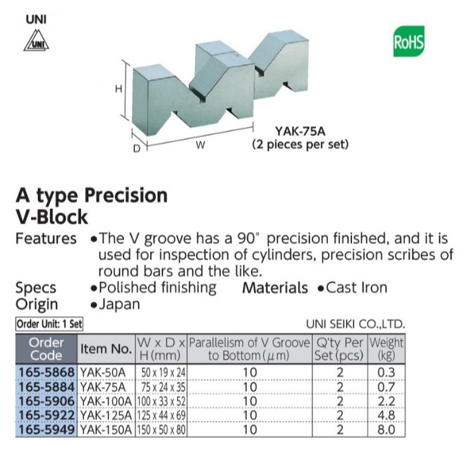 

Precision V-Block A-type (A-grade finish) 150mm UNI YAK-150A