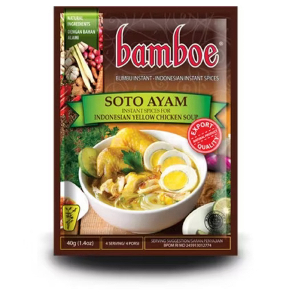 

Bamboe Bumbu Soto Ayam 40g – Soto Kuning Enak & Praktis, Cukup Tambah Ayam!