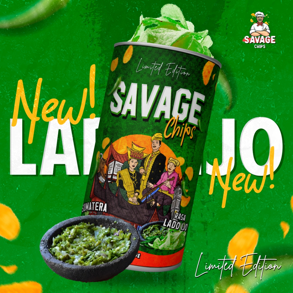 

BARU!!! SAVAGE CHIPS (LIMITED EDITION) - Keripik Singkong Rasa Lado Ijo Balado Ijo / Cemilan - Snack