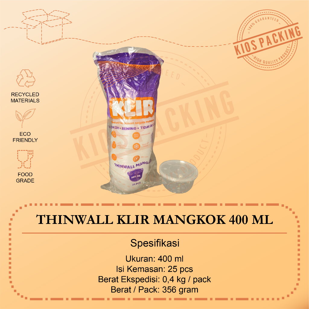 Thinwall Klir 400ml Bowl | Mangkok Plastik 400 ml KLIR BOWL @25set