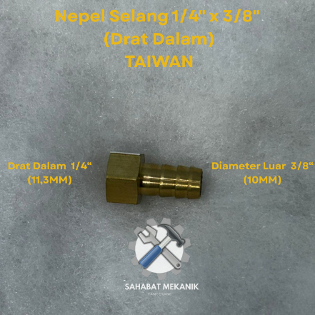 Nepel Sok Selang 1/4x3/8 TAIWAN - Nepel Selang Drat Dalam 1/4 x 10MM Nepel Gas Lpg