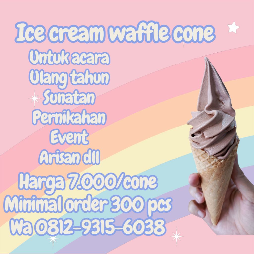 

pakai mesin ice cream ice cream waffle cone untuk event hajatan pernikahan sunatan ulang tahun arisan eskrim es krim ice cream