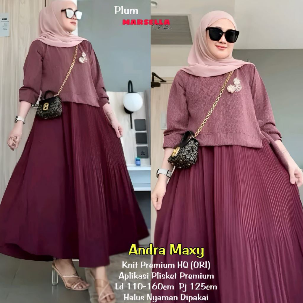 Andra maxy / dress bahan knit / gamis kaos wanita / baju wanita lebaran jumbo