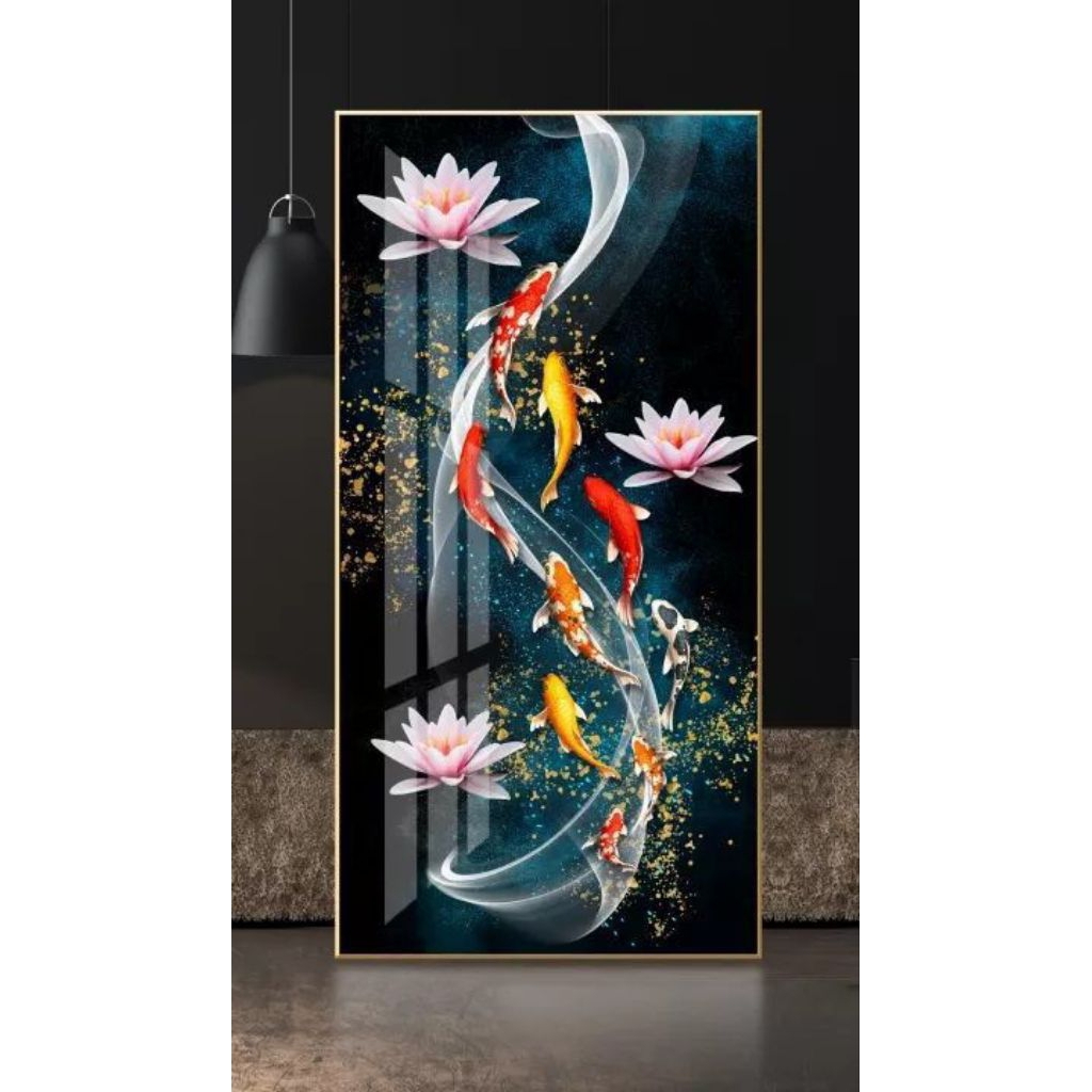 lukisan dinding rumah lukisan ikan koi fengsui minimalis aesthetic modern