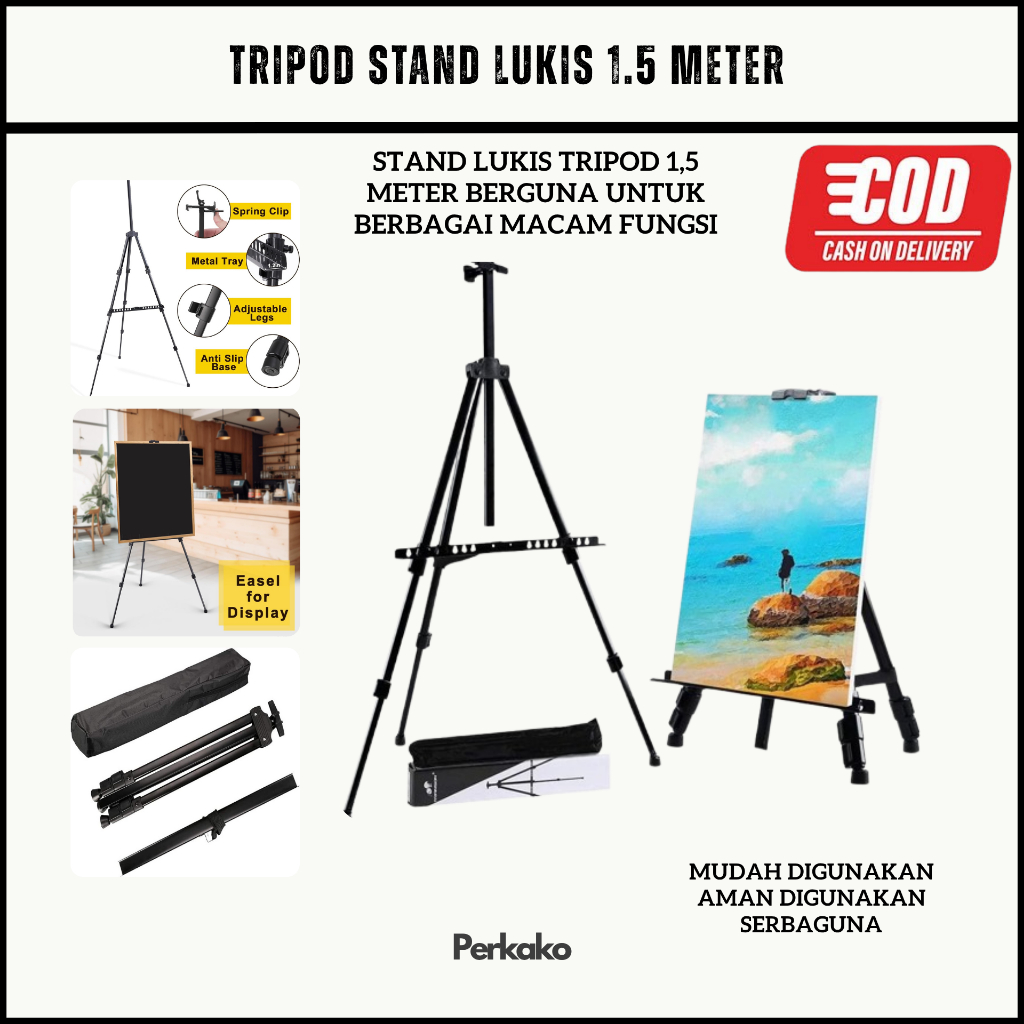 

Penyangga Easel Lukis Aluminium Lipat Tripod Stand Kanvas Portable Tinggi Adjustable 1.5M