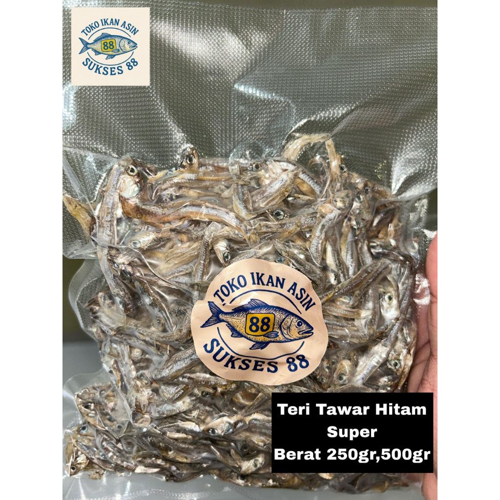 

Teri Tawar Hitam Super 250gr / 500gr | Teri Kering Tawar Premium | Vakum Pack Bersih