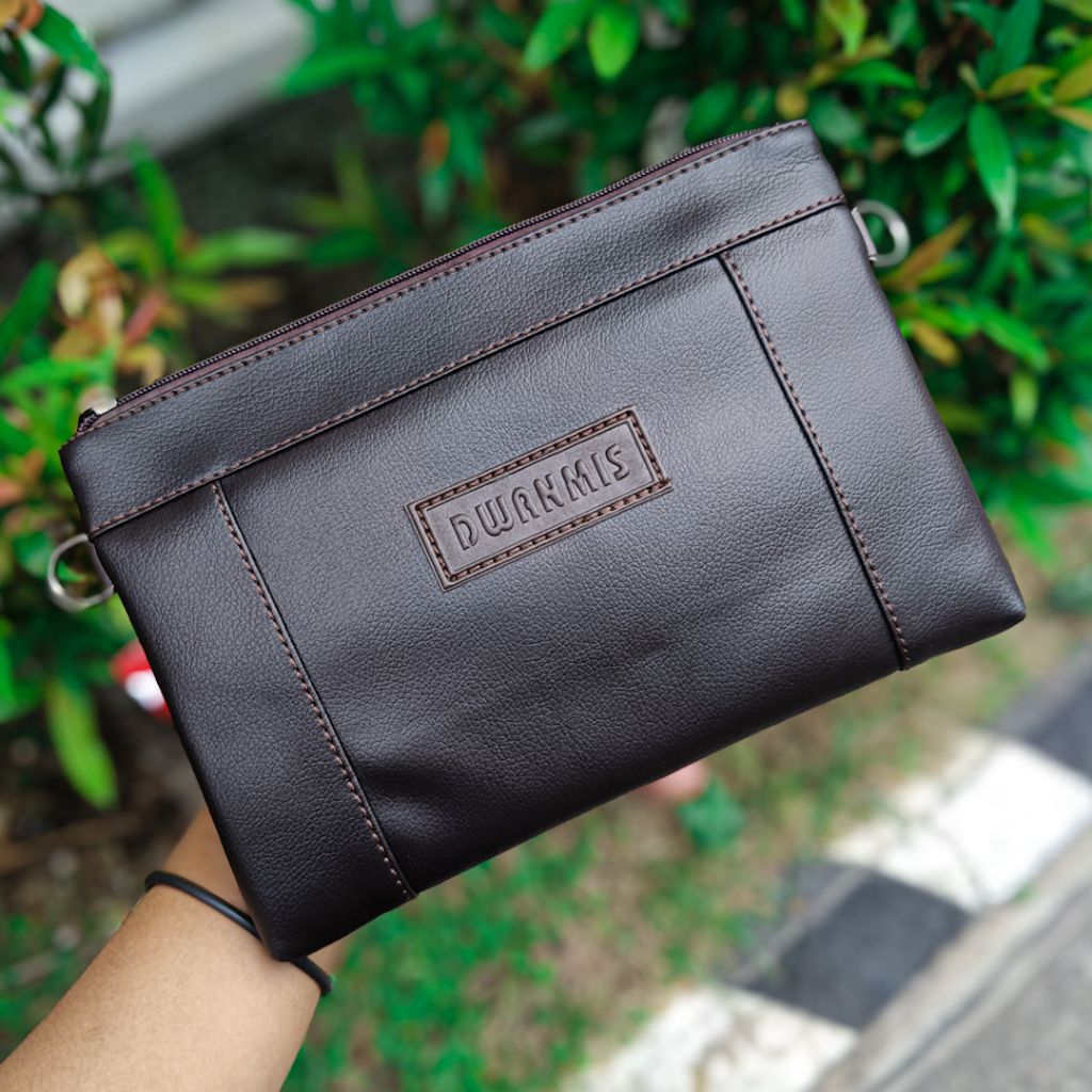 Handbag Pria Kulit Sintetis Model Pouch Free Tali