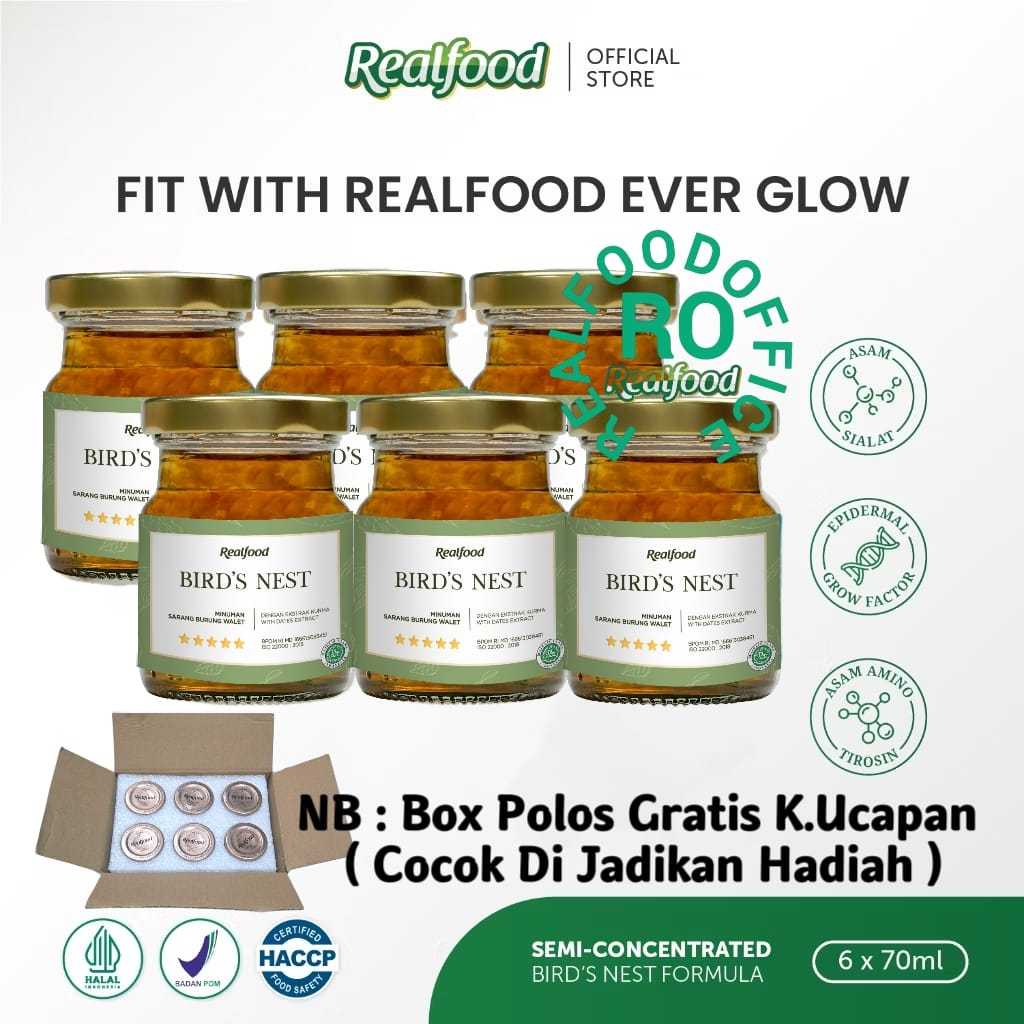 

Realfood Ever Glow Rasa Kurma 6 Botol Box Polos ( Minuman Sarang Burung Walet ) RO