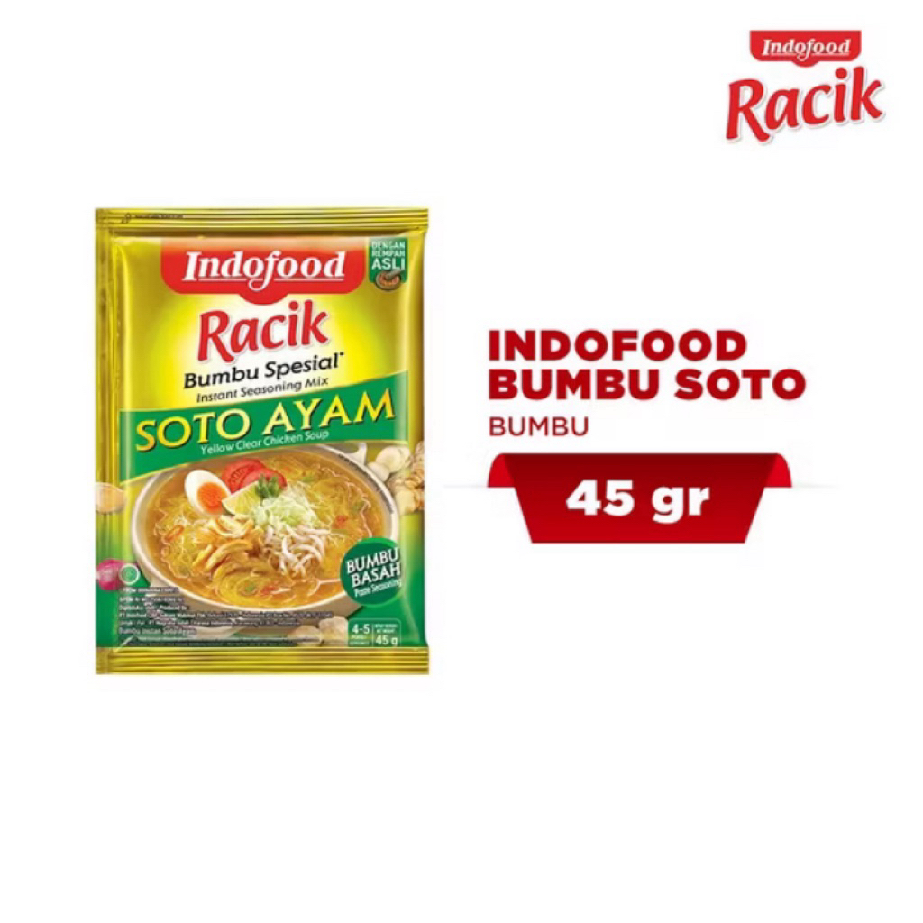 

Indofood Racik Bumbu Soto Ayam 45g – Soto Enak & Hangat Siap Saji di Rumah!