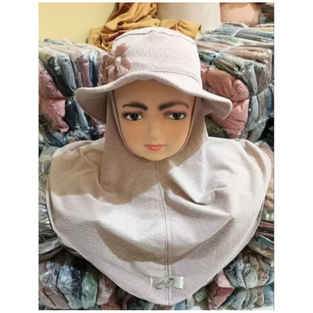 Jilbab Topi Bunga Anak (Jilbab & topi nyatu)