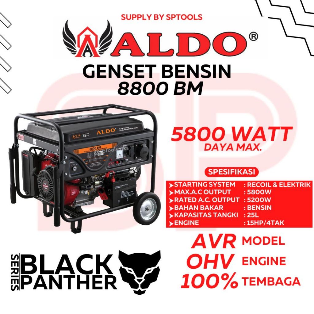 MESIN GENSET / GENERATOR LISTRIK BENSIN ELEKTRIK STATER AVR 5000 WATT - 5.800 WATT 5.8KW ALDO 8800 B