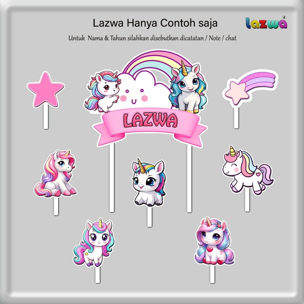 Topper cake unicorn custom nama hiasan kue & buket