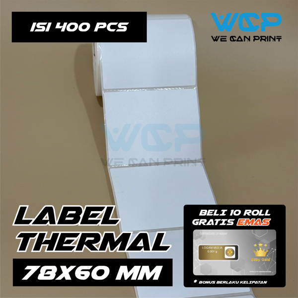 

Label Thermal Barcode 78 X 60 Kertas Sticker Printer Thermal 78x60 mm isi 400 pcs
