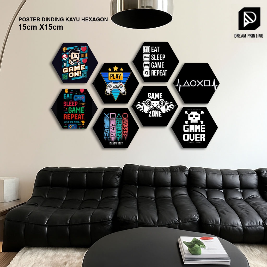 Poster dinding hexagional game 1 set 8 pcs - poster gaming - hiasan dinding  - poster kamar