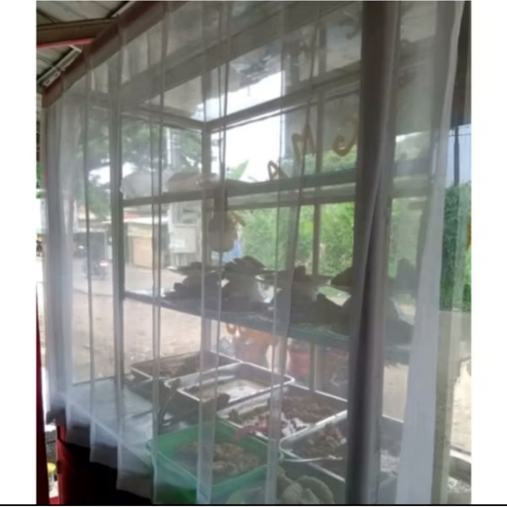 Gorden Etalase warung Rumah makan warteg model cantolan Hordeng vitrase pendek gorden ventilasi Gord