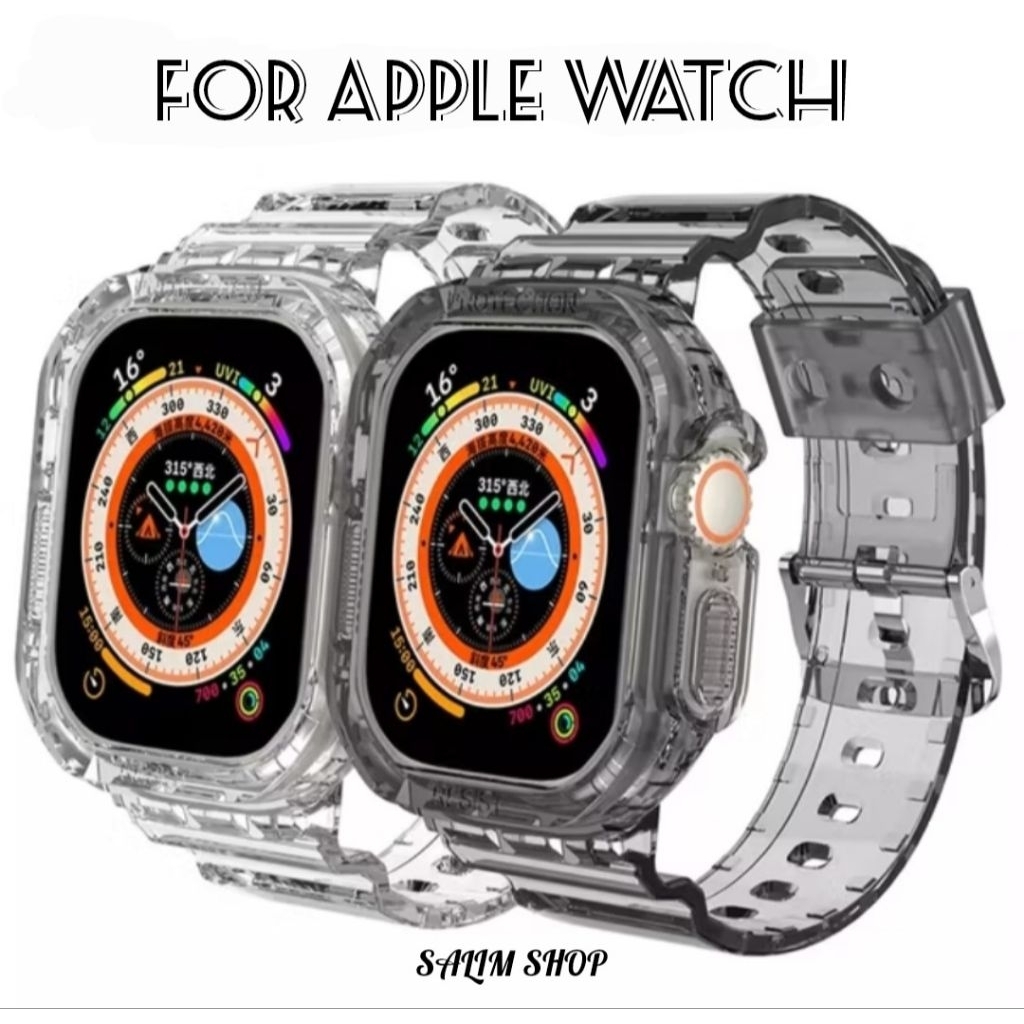 Strap + Case Apple Watch Ultra TPU Transparan Tali iwatch Series SE 9 8 7 6 5 4 3 2 1 Strap iwatch