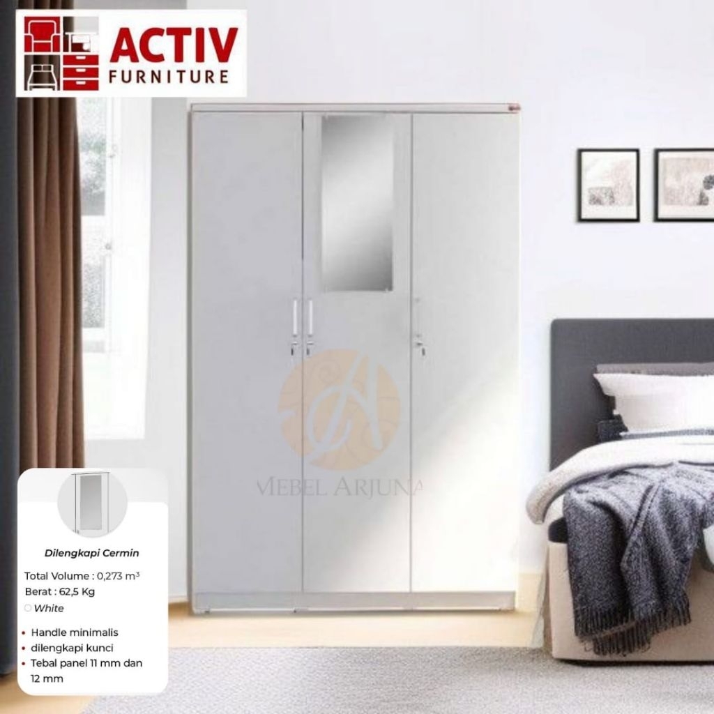 Lemari Pakaian Activ Spin Lp 330 Minimalis Putih Kaca Promo Murah