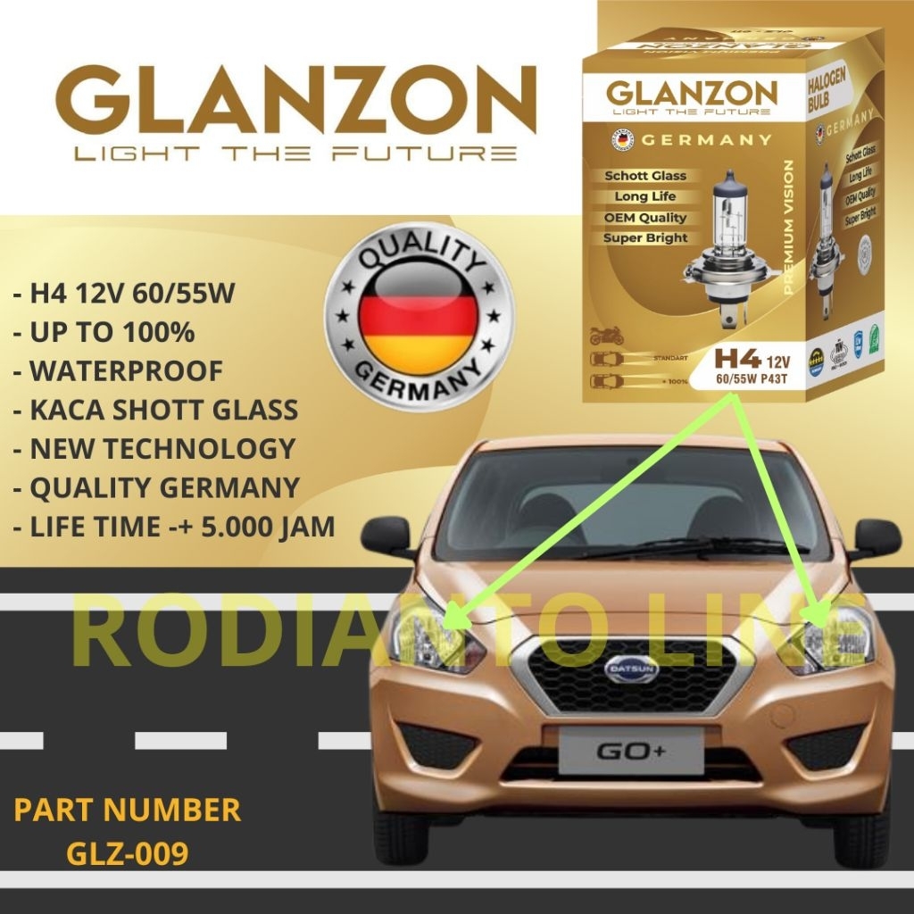 BOHLAM LAMPU HALOGDN MOBIL DATSUN GO H4 12V GLANZON GERMANY ORIGINAL OEM - LAMPU HEADLAMP DATSUN GO 