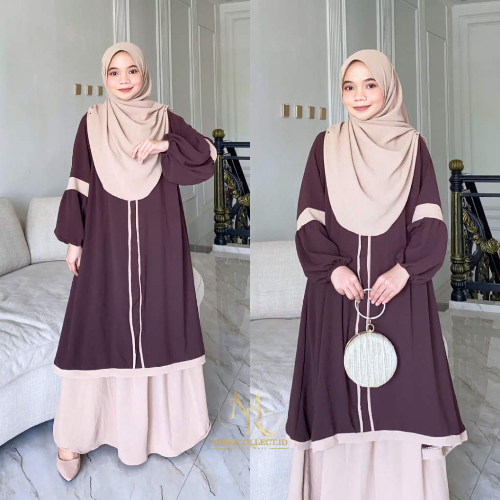 BEST SELLER ONESET NAYYARA SETELAN ROK TUNIK SYARI JUMBO LD 120 SET TUNIK MALAYA TERBARU -