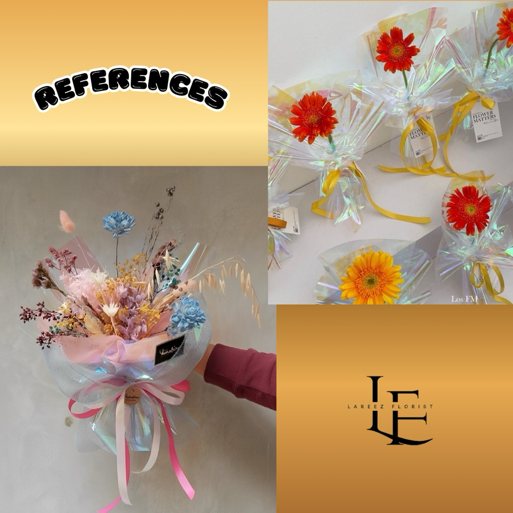 

[1 pack Isi 20 pcs] [ORIGINAL PREMIUM QUALITY - Tipe 2] Kertas Bungkus Pembungkus Hologram Bouquet Bunga Ala Korea Pelangi Anti Air