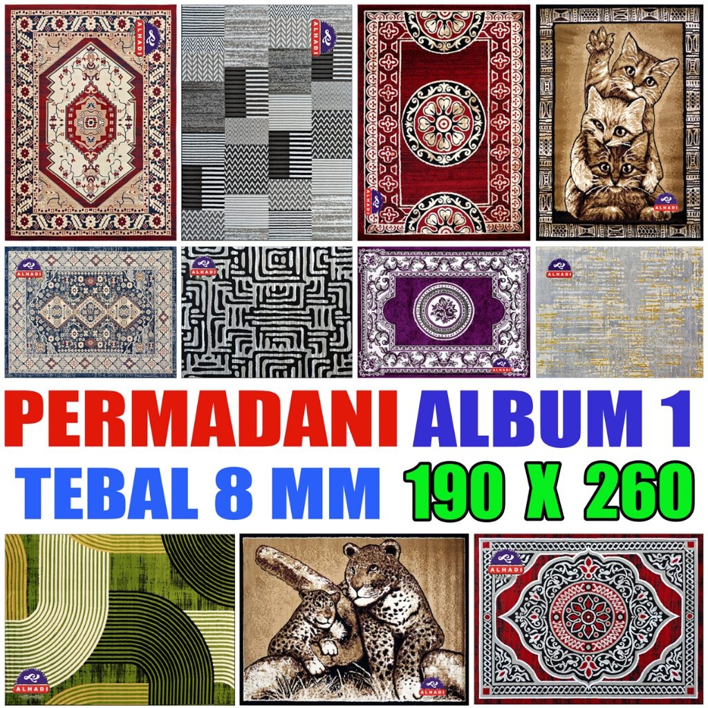 Alhadi Permadani 190 x 260 cm Tebal 8 mm Karpet Lantai Lembut Shabel Abstrak Exotic Modern Klasik 1