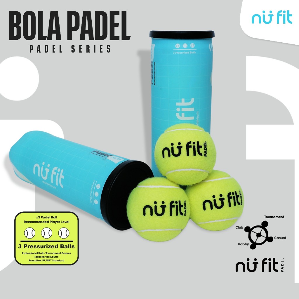 Nu Fit - Bola Padel - Padel Balls Isi 3 - Pressurized Padel Ball - Padel Ball Pro - Padel Ball