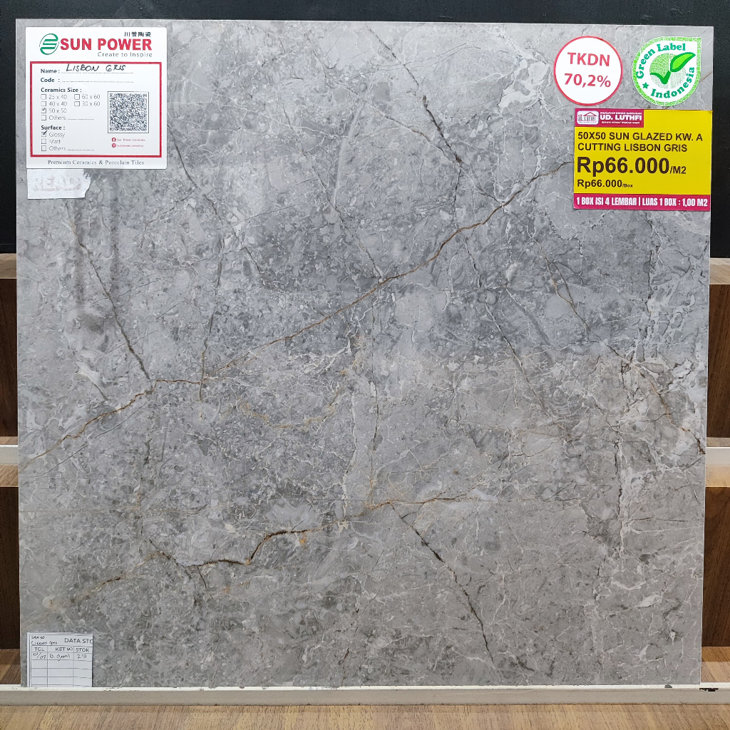Keramik Lantai Halus 50x50 Sun Power Sun Glazed Lisbon Griss   -  Keramik Nat Cutting Jepara