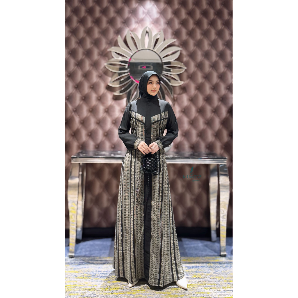 MUMTAZ Gamis VALLERY ABAYA Gamis Jetblack Motif By Mumtaz gamis muslimah modern