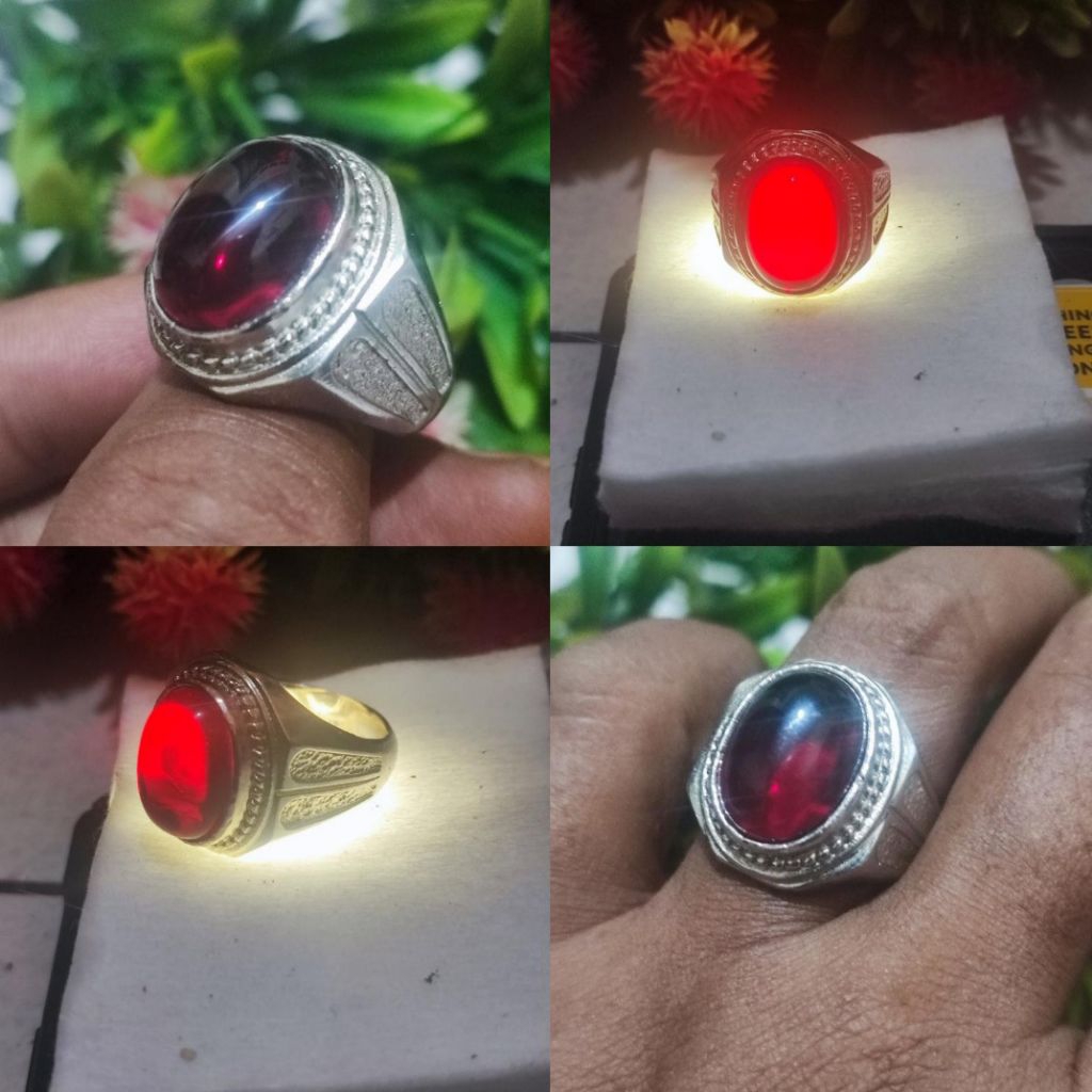 cincin batu merah siam natural ring alpaka