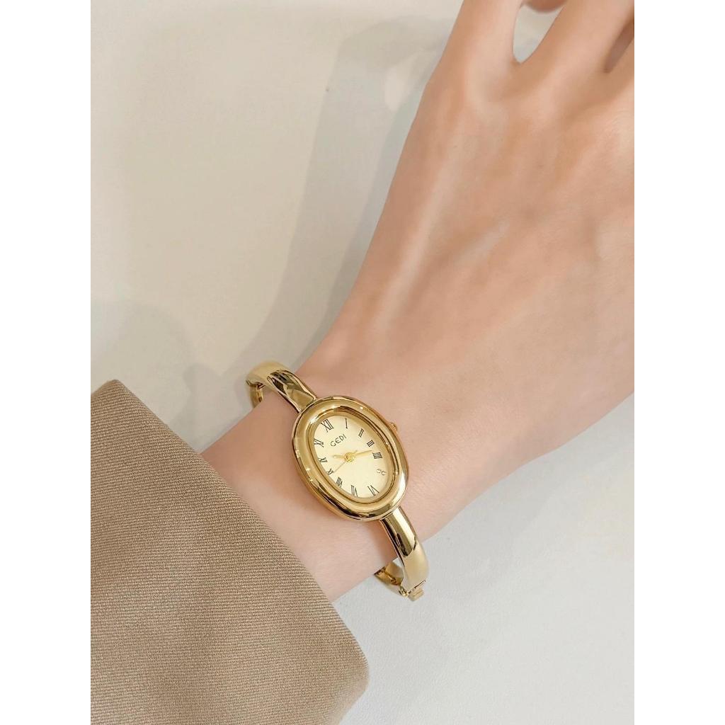 Jam Tangan Wanita Model Gelang Bracelet Oval Egg Jam Cewek Korea Stainless Steel Watches