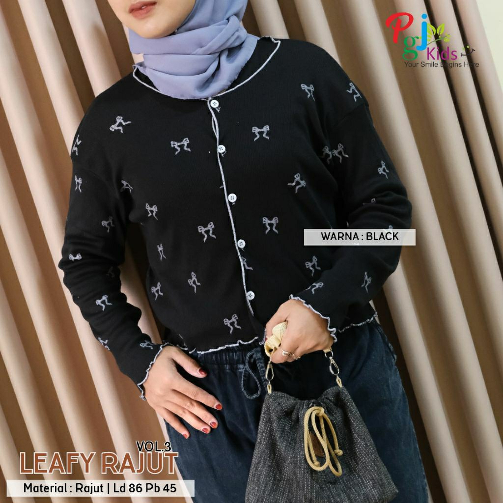 Cardigan knit rajut remaja dewasa motif pita kancing aktif leafy flor