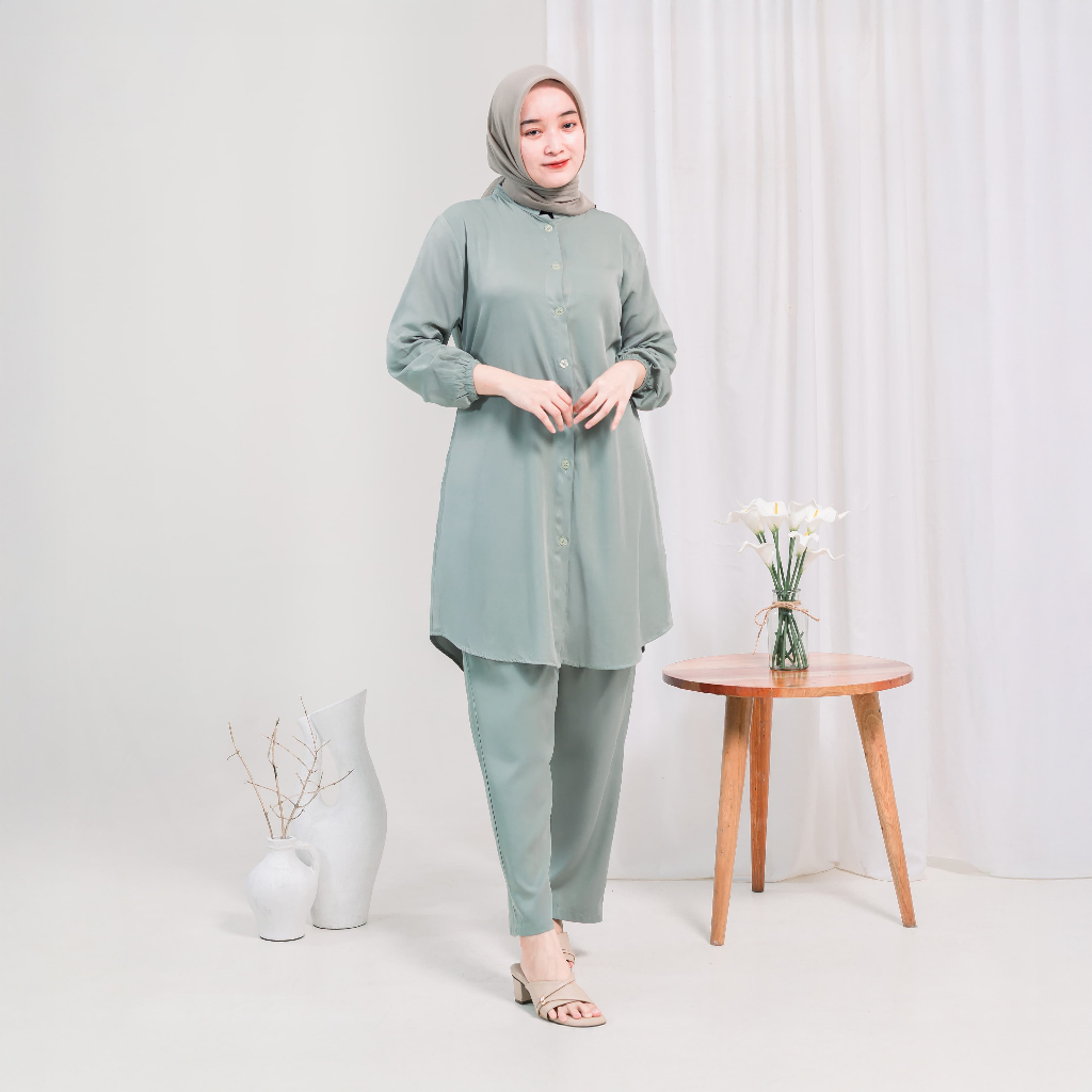 TUNIK ONE SET POLOS / SETELAN TUNIK RAYON TWILL POLOS WANITA TERBARU