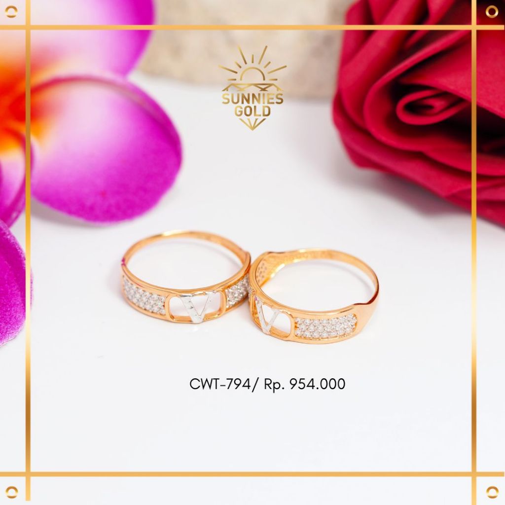 CINCIN WANITA EMAS KADAR 6K 8K 16K CINCIN FULL PERMATA HURUF V CINCIN MEWAH EMAS - CT 794