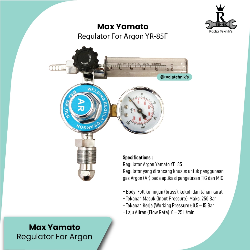 MAX YAMATO  YR-85F Welding Regulator Argon   Regulator Aksesoris Mesin Las  Alat Tukang Serbaguna