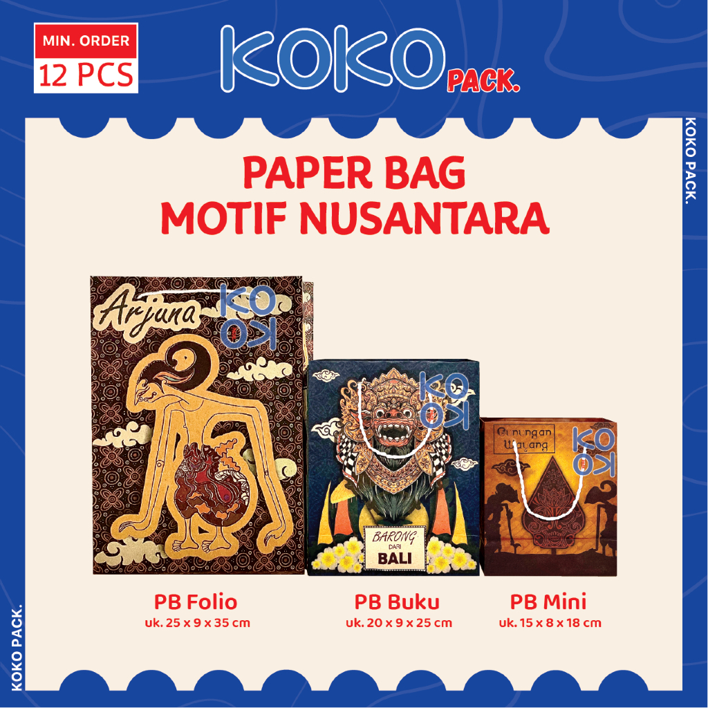 

(isi 12pcs) Paper Bag Kraft Motif Batik Nusantara / Tas Kantong Kertas Coklat Ukuran Mini Buku Folio
