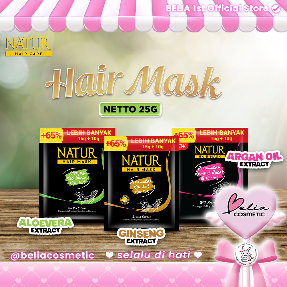 ❤ BELIA ❤ NATUR Hair Mask 25 g | Ginseng | Aloevera |  Olive Oil (✔️BPOM)