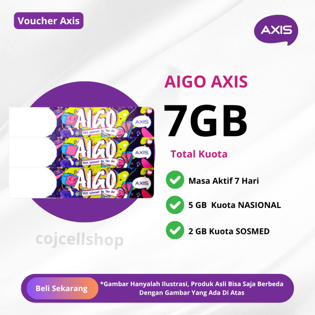 Voucher Kuota AIGO 7GB 7 Hari Full 24 JAM - Voucher Kuota AXIS 7GB 7 Hari Full 24 JAM - Paket Data A