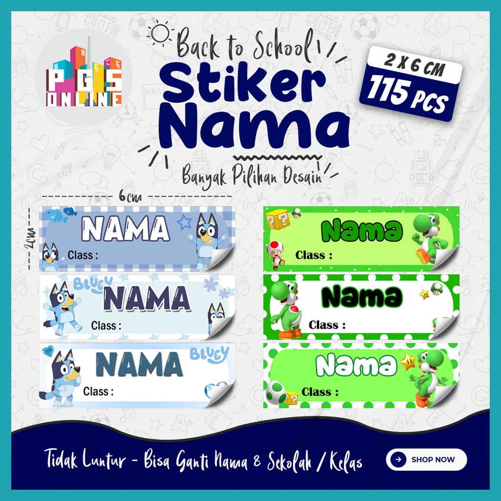 

[115 PCS] 02A - STICKER NAMA ukuran 2x6 cm / Stiker Buku Anak Mata Pelajaran Sekolah TK SD SMP / Note Book / Buku Paket / Tulis