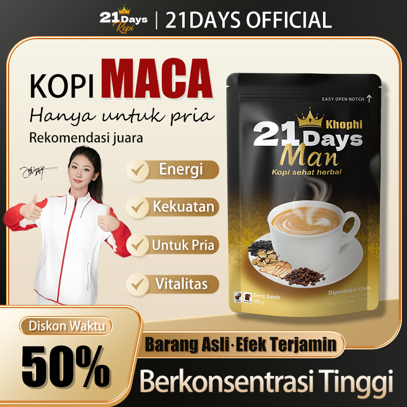 

【21Days Coffee】Kopi Pria- Maca,Jahe Hitam,Pasak Bumi, - Rekomendasi Juara Olimpiade