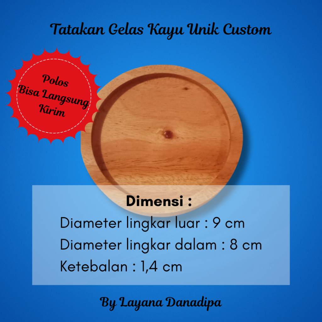 Layana Tatakan Gelas Kayu Mahoni | Diameter 9 cm | Tebal 1,4 cm