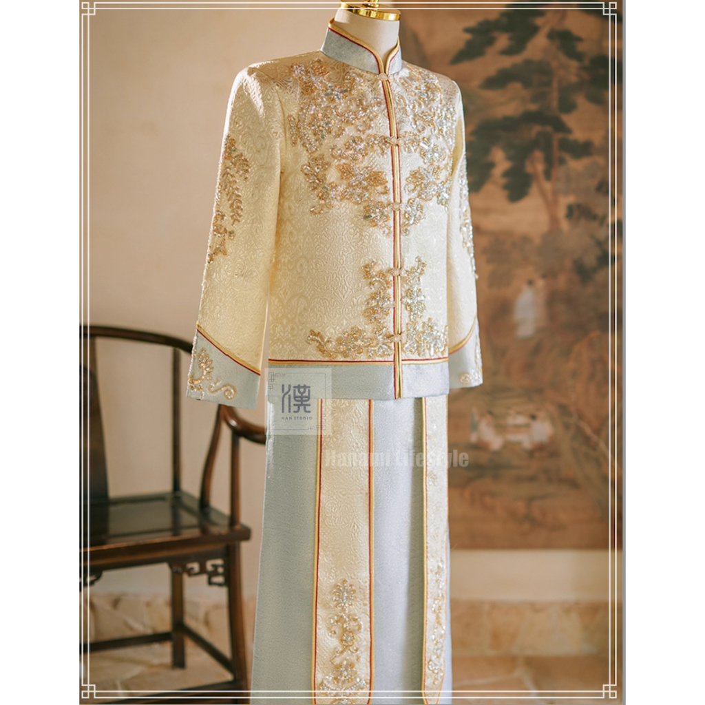 CHEONG SAM PRIA CHINESE BAJU SANGJIT GOLD BLUE SET XINCIA CHEONGSAM HSM250130