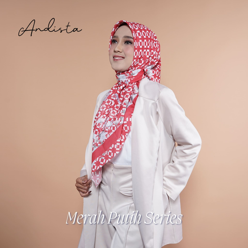 Andista - Merah Putih Hijab Motif Segi Empat Syar'i dan Jumbo Premium Bahan Voal Laser Cut Anti Kusu