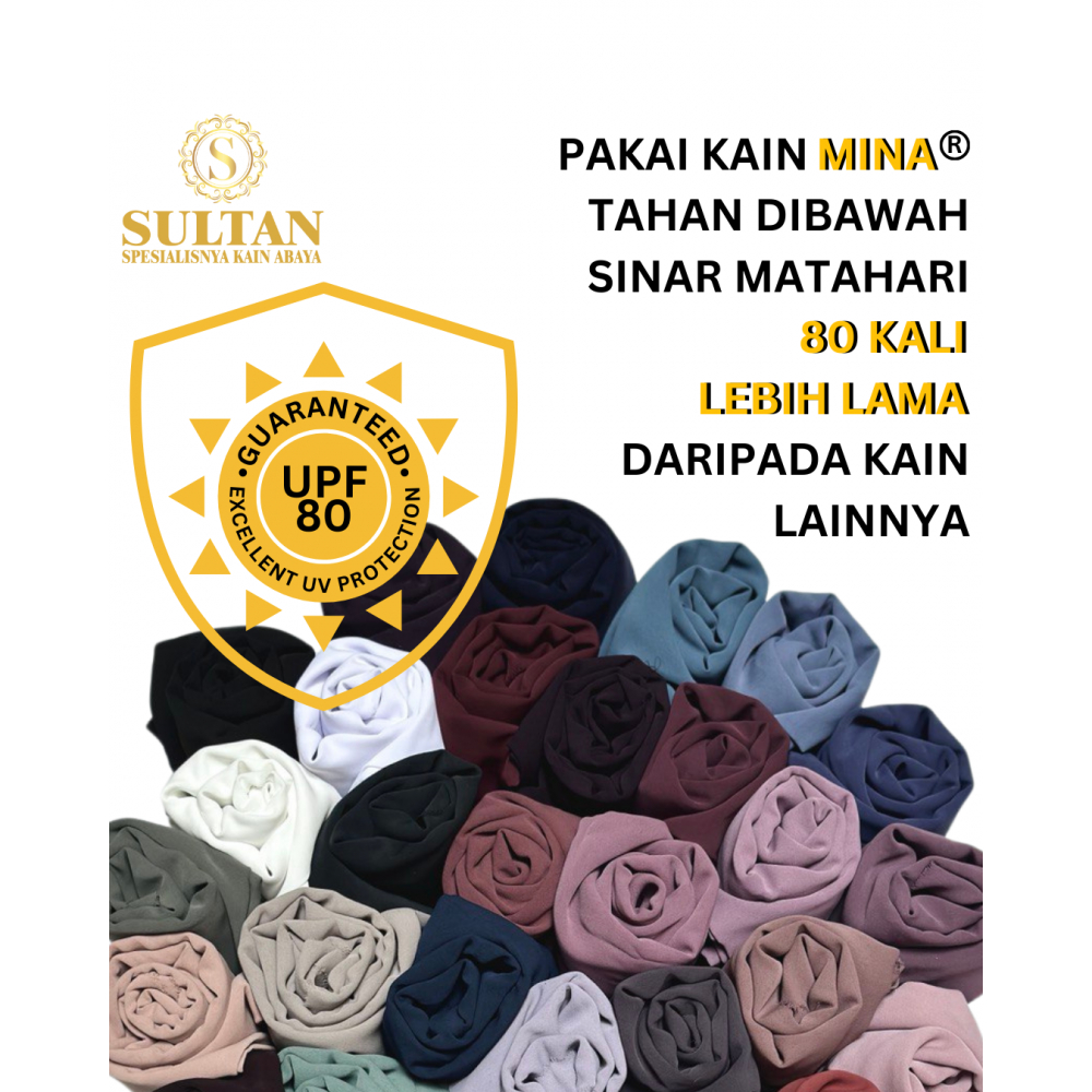 Kain abaya Sultan Mina Polos anti UV 50 cm (harga per-setengah meter)
