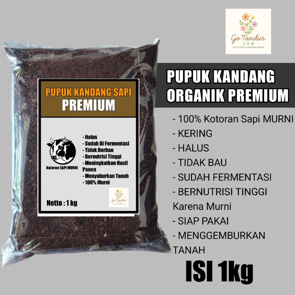 Go Tandur - PUPUK KANDANG SAPI ORGANIK MURNI 100% Isi 1Kg KOTORAN SAPI FERMENTASI